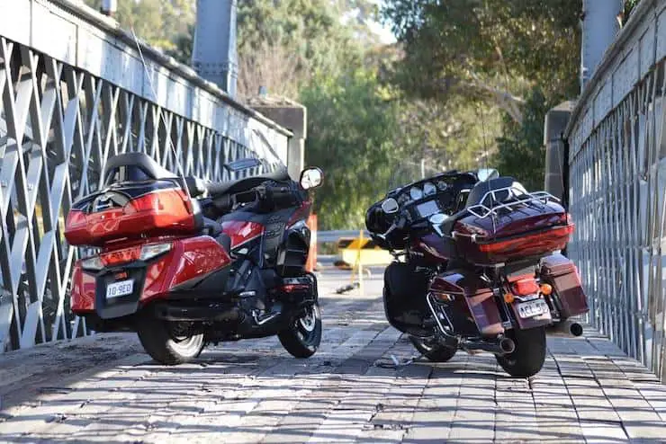 2020 Honda Goldwing Vs Harley Davidson Ultra Limited - Two Motorcycles On A Bridge