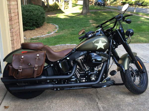 How To Install Hard Saddlebags On A Softail , Motorcycle Standing Near The Grassy Park With Softail Bag